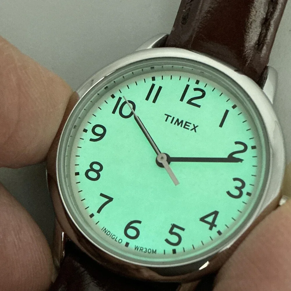 Timex Indiglo Easy Reader Womens Watch 30mm Brown Leather Silver Tone